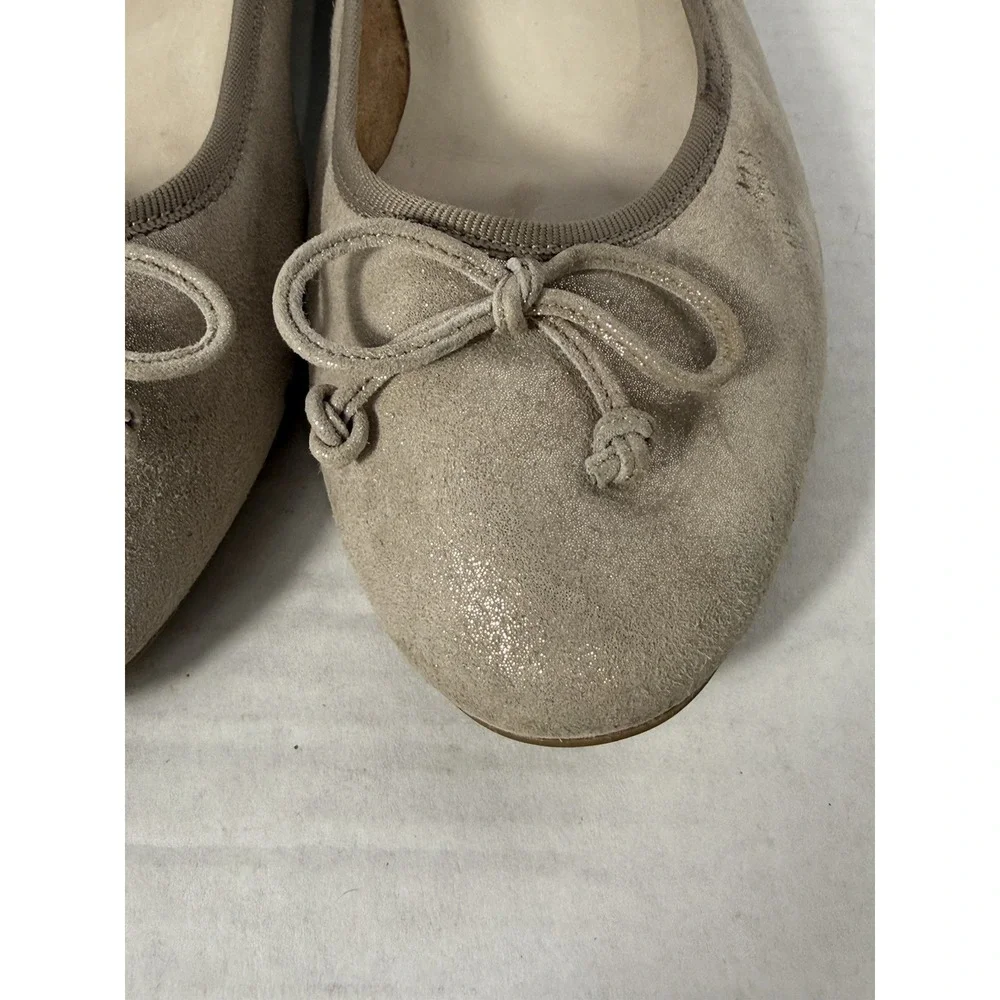 Paul‎ Green Suede Ballet Flats Taupe Shimmer Bow Slip On Shoes Women's